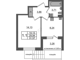 1 ккв № 328 Корп.: 11 , Секция 9  в ЖК Универ Сити