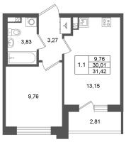 1 ккв № 409 Корп.: 7 , Секция 11  в ЖК Универ Сити