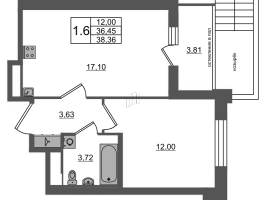 2 ккв (Евро) № 178 Корп.: 12 , Секция 5  в ЖК Универ Сити