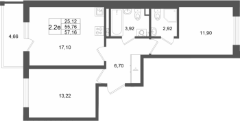 3 ккв (Евро) № 350 Корп.: 7 , Секция 9  в ЖК Универ Сити