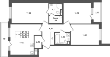 4 ккв (Евро) № 390 Корп.: 7 , Секция 10  в ЖК Универ Сити