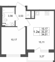 2 ккв (Евро) № 197 Корп.: 7 , Секция 5  в ЖК Универ Сити