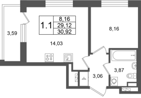 1 ккв № 82 Корп.: 9 , Секция 2  в ЖК Универ Сити