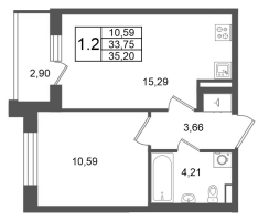 2 ккв (Евро) № 144 Корп.: 10 , Секция 4  в ЖК Универ Сити