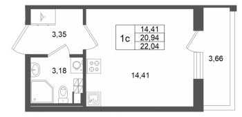 Студия № 42 Корп.: 7 , Секция 1  в ЖК Универ Сити