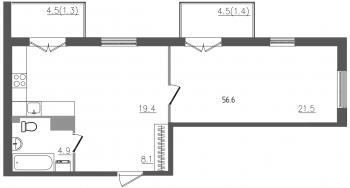 2 ккв (Евро) № 112 Корп.: 1 , Секция 3  в ЖК Upoint