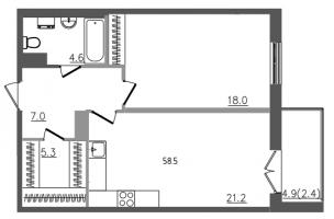 2 ккв (Евро) № 18 Корп.: 1 , Секция 1  в ЖК Upoint