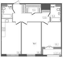 3 ккв (Евро) № 97 Корп.: 1 , Секция 2  в ЖК Upoint