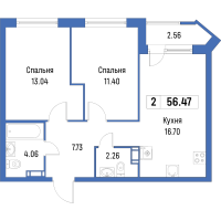 3 ккв (Евро) № 485 Корп.: 4 , Секция 3  в ЖК Урбанист