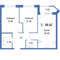 3 ккв (Евро) № 472 Корп.: 4 , Секция 3  в ЖК Урбанист