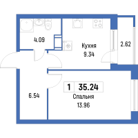 1 ккв № 24 Корп.: 4 , Секция 1  в ЖК Урбанист