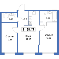 3 ккв (Евро) № 475 Корп.: 4 , Секция 3  в ЖК Урбанист