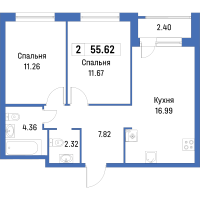 3 ккв (Евро) № 471 Корп.: 4 , Секция 3  в ЖК Урбанист