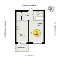 1 ккв № 232 Корп.: 1 , Секция 2  в ЖК Уют