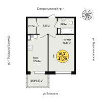 1 ккв № 252 Корп.: 1 , Секция 2  в ЖК Уют