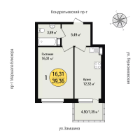 1 ккв № 343 Корп.: 1 , Секция 3  в ЖК Уют