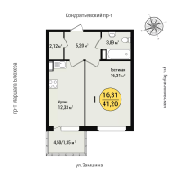1 ккв № 142 Корп.: 1 , Секция 1  в ЖК Уют