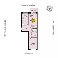 2 ккв № 244 Корп.: 1 , Секция 2  в ЖК Уют