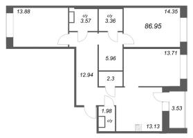 3 ккв № 257 Корп.: У7 , Секция D1  в ЖК Уютный