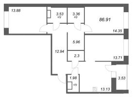 3 ккв № 228 Корп.: У7 , Секция D  в ЖК Уютный