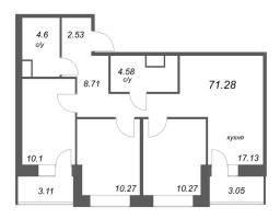 3 ккв № 92 Корп.: У7 , Секция В  в ЖК Уютный