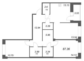 3 ккв № 221 Корп.: У7 , Секция D  в ЖК Уютный