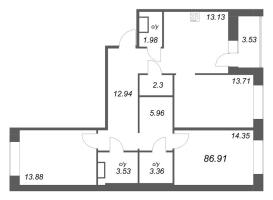 3 ккв № 260 Корп.: У7 , Секция D1  в ЖК Уютный