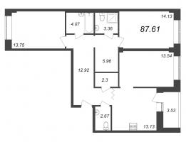 3 ккв № 253 Корп.: У4 , Секция D1  в ЖК Уютный