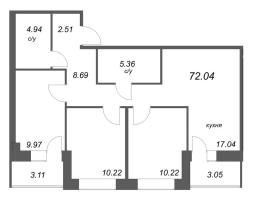 3 ккв № 80 Корп.: У7 , Секция В  в ЖК Уютный