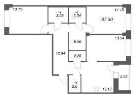 3 ккв № 253 Корп.: У7 , Секция D1  в ЖК Уютный