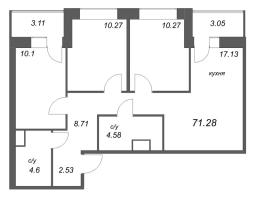 3 ккв № 293 Корп.: У7 , Секция В1  в ЖК Уютный