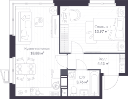 2 ккв (Евро) № 6.31 Корп.: 6 , Секция 6  в ЖК VEREN NORT сертолово