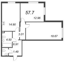 3 ккв (Евро) № 1.10 Корп.: 1 , Секция 1  в ЖК VEREN NORT сертолово