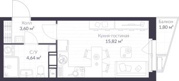 Студия № 9.125 Корп.: 9 , Секция 9  в ЖК ВЕРЕН НОРТ сертолово