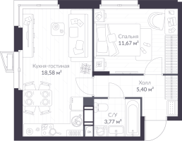 2 ккв (Евро) № 8.19 Корп.: 8 , Секция 8  в ЖК ВЕРЕН НОРТ сертолово