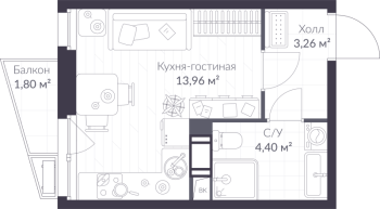 Студия № 8.60 Корп.: 8 , Секция 8  в ЖК VEREN NORT сертолово