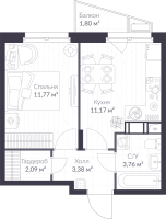1 ккв № 9.67 Корп.: 9 , Секция 9  в ЖК ВЕРЕН НОРТ сертолово
