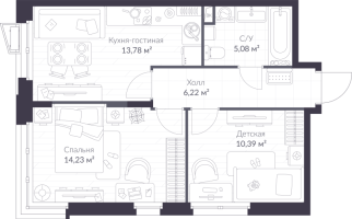 2 ккв № 5.1 Корп.: 5 , Секция 5  в ЖК VEREN NORT сертолово