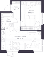 2 ккв (Евро) № 7.15 Корп.: 7 , Секция 7  в ЖК ВЕРЕН НОРТ сертолово
