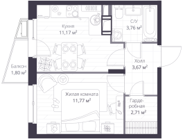 1 ккв № 1.136 Корп.: 1 , Секция 1  в ЖК ВЕРЕН НОРТ сертолово