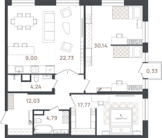 3 ккв (Евро) № 19 Корп.: 3 , Секция 1  в ЖК VI Квартал