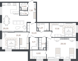 4 ккв (Евро) № 17 Корп.: 2 , Секция 1  в ЖК VI Квартал