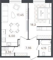 2 ккв (Евро) № 4 Корп.: 1 , Секция 1  в ЖК VI Квартал