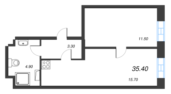 2 ккв (Евро) № 1046 Корп.: 1 , Секция 1  в ЖК VIDI