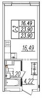 Студия № 950 Дом: 61 Корп.: 1 Уч. 3-4 , Секция 3  в ЖК Valo