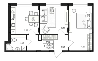 2 ккв № 48 Корп.: 2.1 , Секция 3  в ЖК Верево Сити