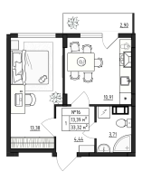 1 ккв № 16 Корп.: 2.1 , Секция 1  в ЖК Верево Сити