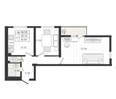 2 ккв № 125 Корп.: 1.2 , Секция 7  в ЖК Верево Сити