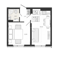 2 ккв (Евро) № 121 Корп.: 1.9 , Секция 11  в ЖК Верево Сити