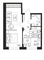 1 ккв № 2 Корп.: 2.2 , Секция 6  в ЖК Верево Сити